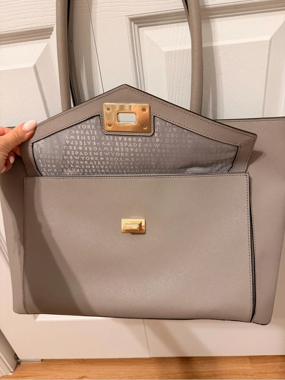kate spade Taupe Double-Handle Tote with Front Flap Pocket